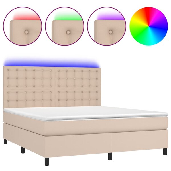 vidaXL Sommier à lattes de lit avec matelas LED Cappuccino 160x200 cm