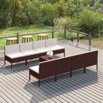 vidaXL Salon de jardin 9 Pièces avec coussins résine tressée marron