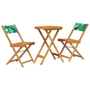 vidaXL Ensemble de bistro 3 Pièces motif de feuilles tissu et bois massif
