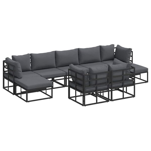 vidaXL Ensemble de canapé de jardin avec coussin 9 Pièces Noir Aluminium