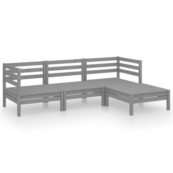 vidaXL Salon de jardin 4 Pièces Bois de pin massif Gris