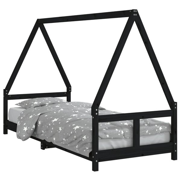 vidaXL Cadre de lit pour enfants noir 80x200 cm bois de pin massif