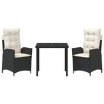vidaXL Ensemble de salle à manger pour jardin 3 Pièces Noir polyrotin