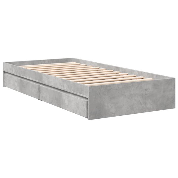vidaXL Cadre de lit et tiroirs gris béton 100x200 cm bois d'ingénierie