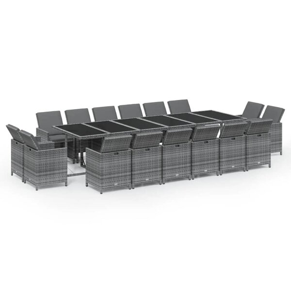 vidaXL Ensemble à manger de jardin coussins 17 Pièces Résine tressée Gris