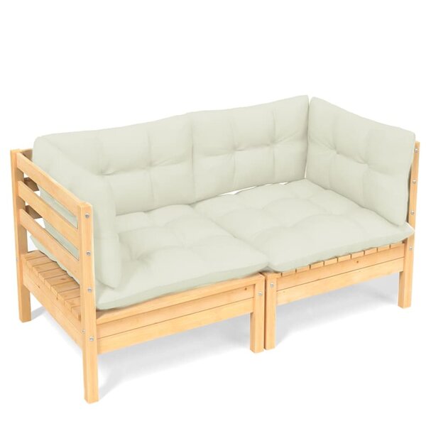 vidaXL Canapé 2 places de jardin et coussins crème Bois de pin solide