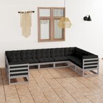 vidaXL Salon de jardin 9 Pièces avec coussins Gris Bois de pin massif