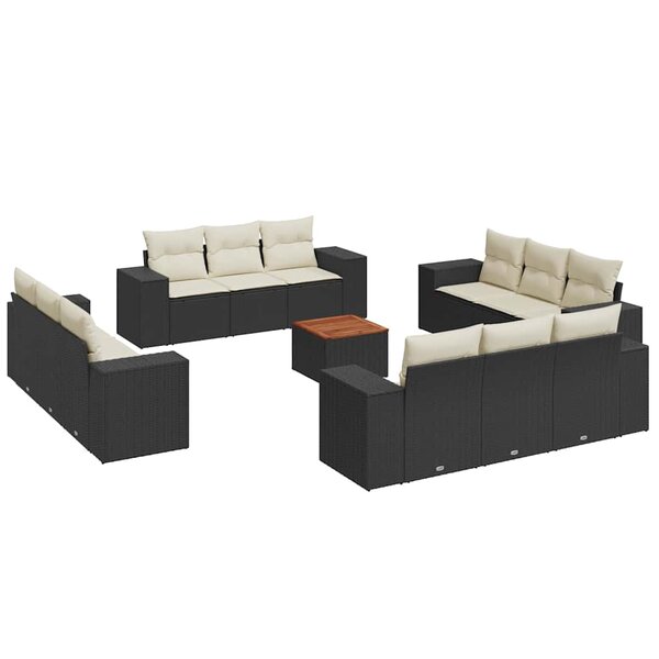 vidaXL Salon de jardin avec coussins 13 Pièces noir résine tressée