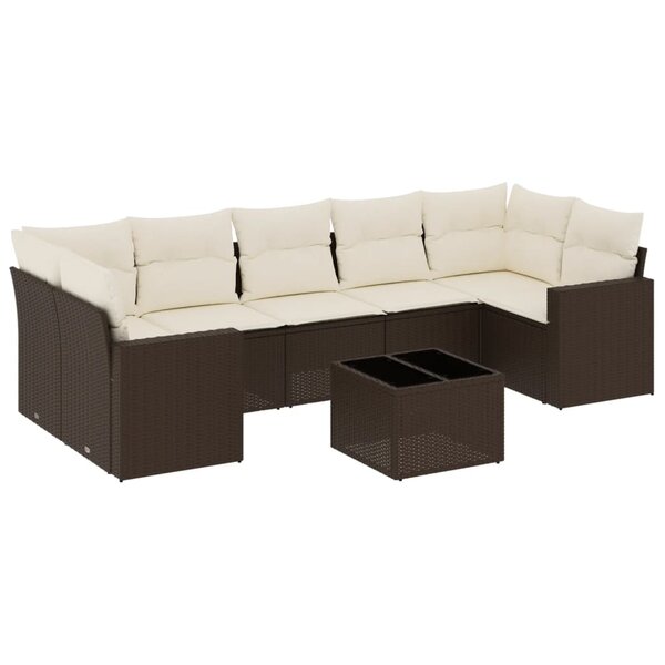 vidaXL Salon de jardin 8 Pièces avec coussins marron résine tressée