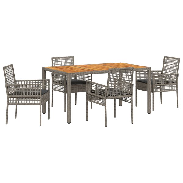 vidaXL Ensemble de salle à manger de jardin de 5 pièces avec coussins en poly rattan gris