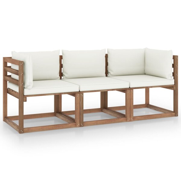 vidaXL Canapé palette de jardin 3 places et coussin blanc crème Pinède