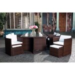 Miami 10 Marron/Blanc : salon encastrable 10 personnes en résine tressée marron poly rotin