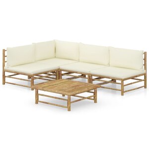 vidaXL Salon de jardin 5 Pièces avec coussins blanc crème bambou