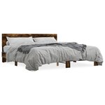 vidaXL Cadre de lit chêne fumé 200x200 cm bois d'ingénierie et métal