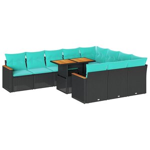 vidaXL Salon de jardin 11 Pièces avec coussins noir résine tressée