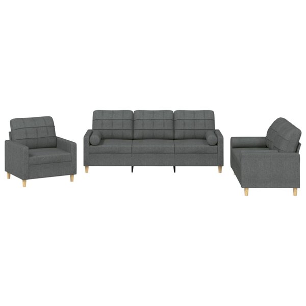 vidaXL Ensemble de canapés 3 Pièces coussins gris foncé tissu
