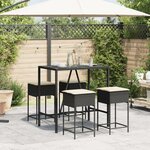 vidaXL Ensemble de bar de jardin 5 Pièces avec coussins noir poly rotin