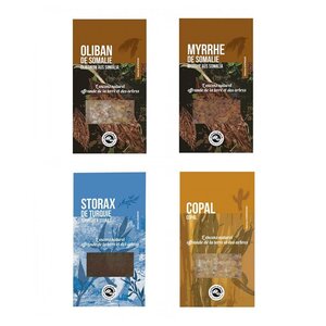 4 résines d'encens à brûler - Oliban Myrrhe Copal Storax