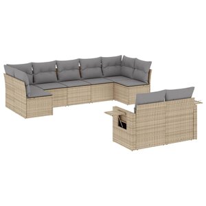 vidaXL Salon de jardin avec coussins 9 Pièces beige résine tressée