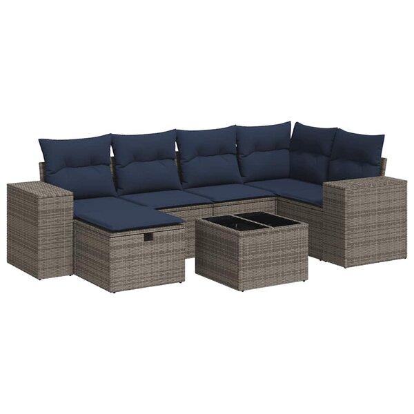vidaXL Salon de jardin avec coussins 7 Pièces gris résine tressée