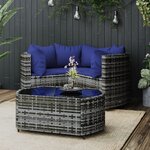 vidaXL Salon de jardin 4 Pièces avec coussins Gris Résine tressée