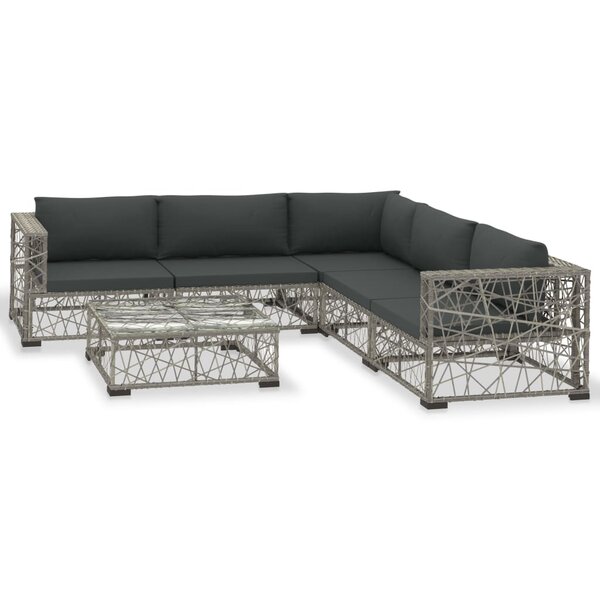 vidaXL Salon de jardin 6 Pièces avec coussins résine tressée gris