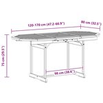 vidaXL Table à dîner de jardin (120-170)x80x75 cm Bois d'acacia massif