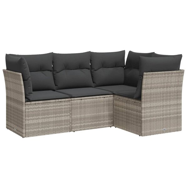 vidaXL Salon de jardin 4 Pièces avec coussins gris clair résine tressée