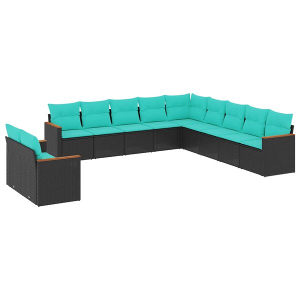vidaXL Salon de jardin 11 Pièces avec coussins noir résine tressée