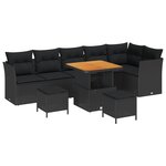 Ensemble de Canapés de Jardin de 9 Pièces avec Coussins Noir Poly Rattan Acacia