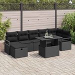 vidaXL Ensemble de canapé de jardin avec coussin 8 Pièces Noir Poly rotin