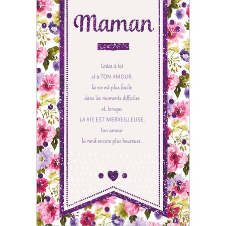 Carte fête des mères violette à paillettes - draeger paris