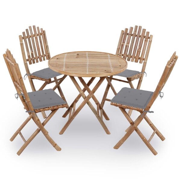 vidaXL Mobilier à dîner d'extérieur pliable 5 Pièces avec coussins bambou