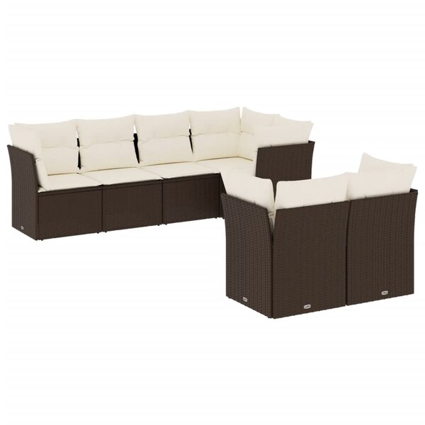 vidaXL Salon de jardin avec coussins 7 Pièces marron résine tressée