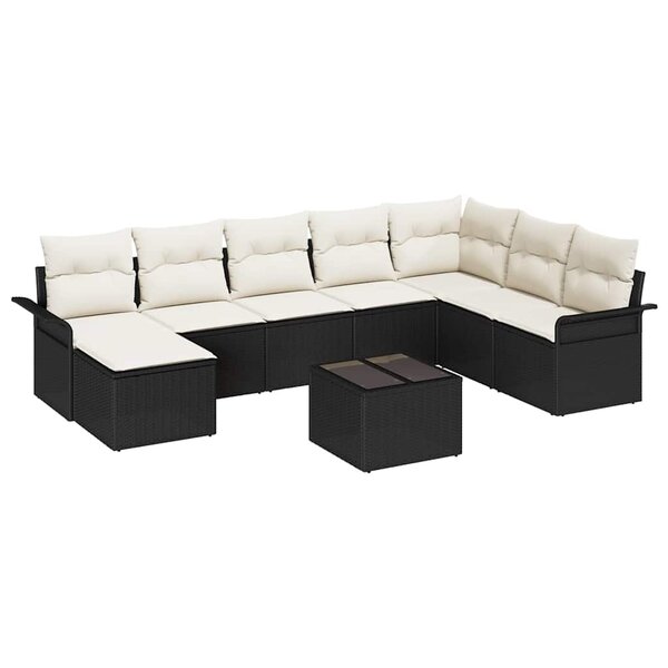 vidaXL Ensemble de canapé de jardin avec coussin 9 Pièces Noir Poly rotin