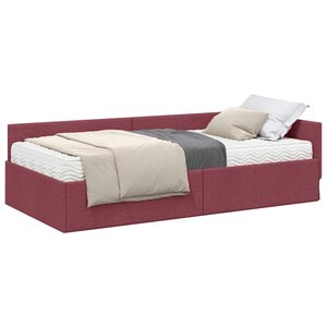 vidaXL Cadre de lit d'angle avec matelas Autre 2 Pièces Rouge tissu