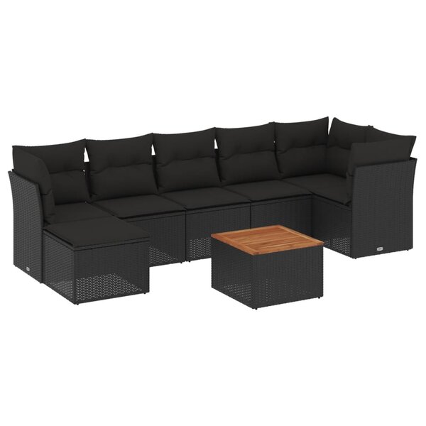 vidaXL Salon de jardin 8 Pièces avec coussins noir résine tressée