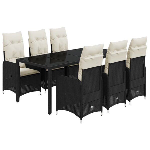 vidaXL Ensemble de bistro de jardin 7 Pièces coussins noir poly rotin