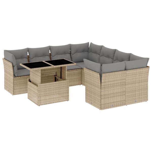vidaXL Salon de jardin avec coussins 9 Pièces beige résine tressée