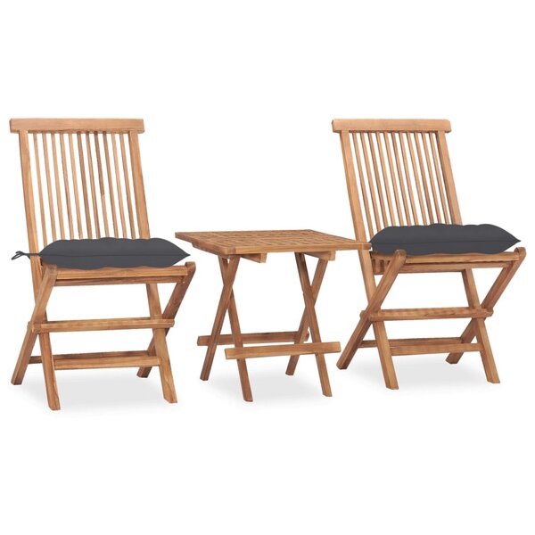 vidaXL Ensemble à manger d'extérieur pliable avec coussin 3 Pièces Teck