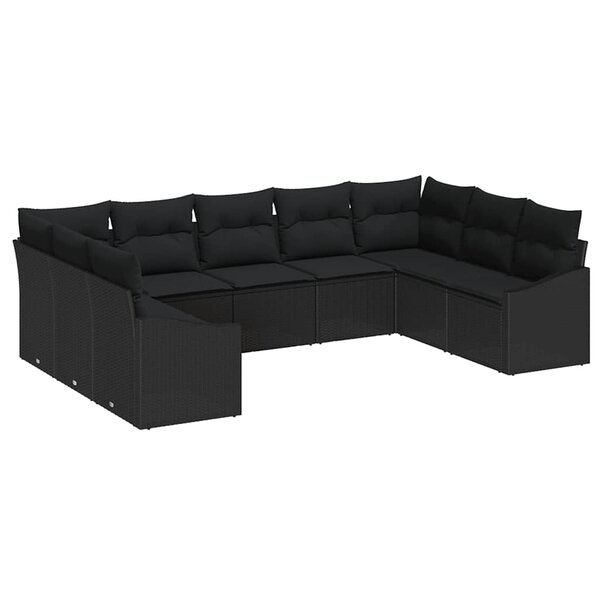 vidaXL Ensemble de canapé de jardin avec coussin 9 Pièces Noir polyrotin