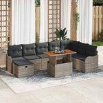 vidaXL Ensemble de canapé de jardin avec coussin 9 Pièces Gris Poly rotin