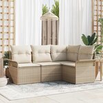 vidaXL Ensemble de canapé de jardin 4 Pièces Beige Poly rotin