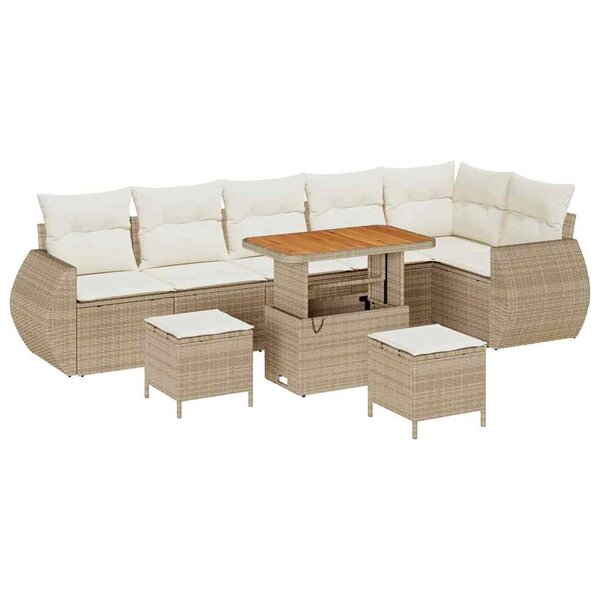 vidaXL Ensemble de canapé de jardin 9 Pièces Beige et crème Poly Rattan