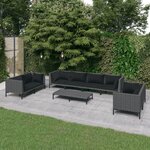 vidaXL Salon de jardin 9 Pièces avec coussins Résine tressée Gris foncé