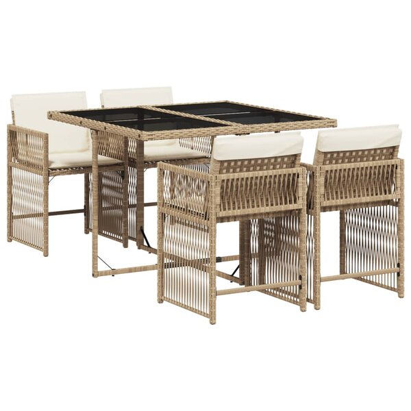 vidaXL Ensemble à manger de jardin avec coussins 5Pièces Beige poly rotin