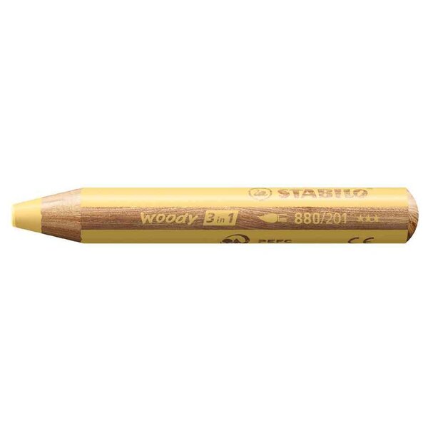 Crayon multi-talents woody 3en1  rond  jaune pastel STABILO