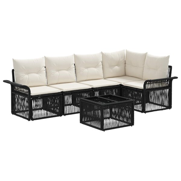 vidaXL Ensemble de canapé de jardin 6 pc Noir polyrotin
