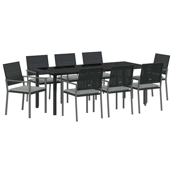 vidaXL Ensemble de salle à manger pour jardin 9 pc Noir et Gris Clair