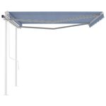 vidaXL Auvent automatique rétractable avec poteaux 4x3 5 m Bleu blanc